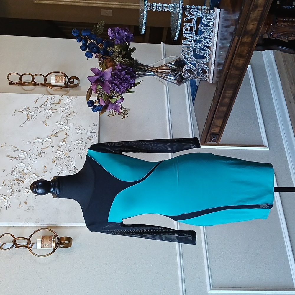 Frederick's of Hollywood Cocktail Teal Sheer Illusions Mini Dress. Size M - Picture 5 of 17
